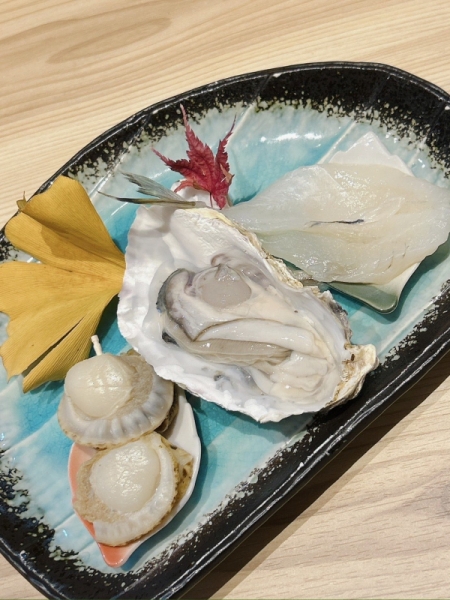 ホタテ、牡蠣、フグ